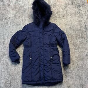 Gymboree Water-Resistant Puffer Coat sz L 10-12 NWT Faux Fur Blue Winter Warm